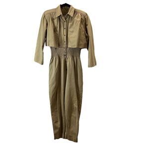 Petite Focus Vintage Tan Jumpsuit Jumper Coveralls Safari Gorpcore Womens Size 4